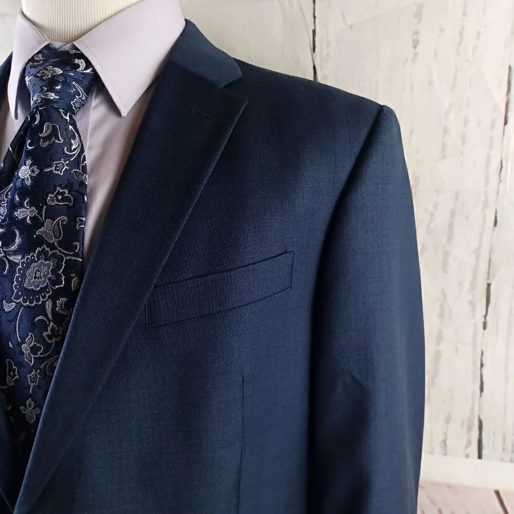 Tommy Hilfiger 44L Wool 2 Button Blue Birdseye Suit Blazer Jacket